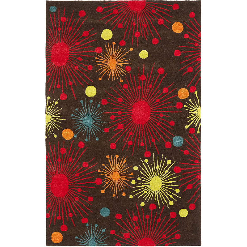 Tapis noir / rouge en laine touffeté à la main à motif abstrait Amier, Rectangle 3 pi 6 po x 5 pi 6 po
