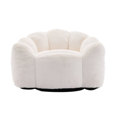 Lotus Type Compression Adult Bean Bag Chair - Faux Fur Lounge Chair with Pull Ring, No Assembly Required, Portable White Accent Chair for Living Room & Bedroom