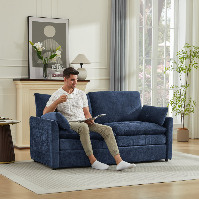 Drago 58'' Modern Square Arm Loveseat Sofa, Blue