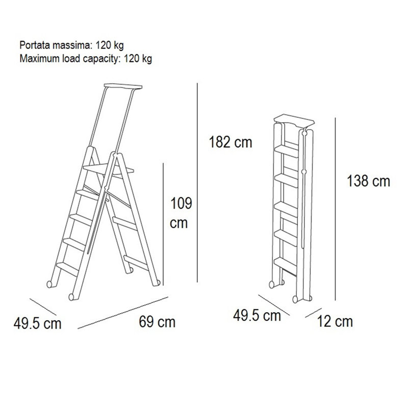 Bella 5 - Step Wood Folding Small Step Ladder