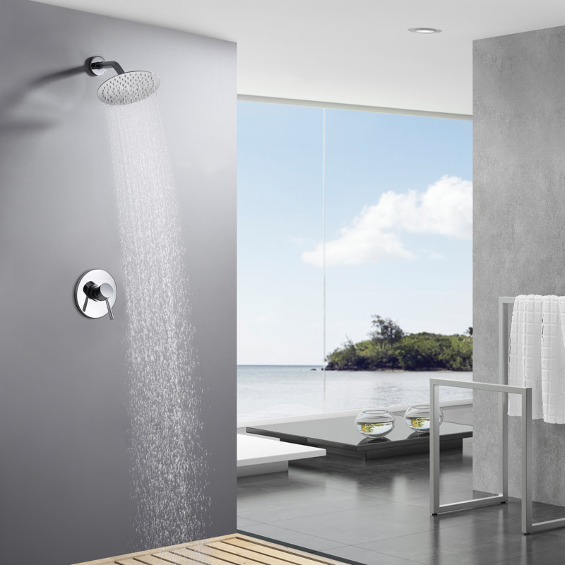 Chrome Wall Mounted Rain Shower Faucet Set with Single Handle