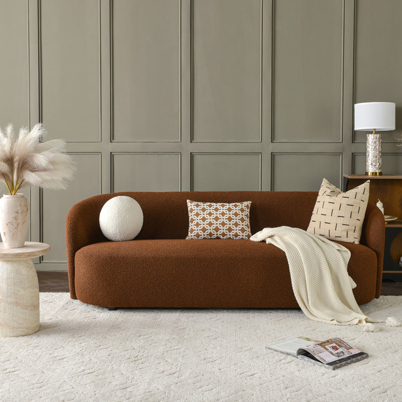 90'' Wide Boucle Upholstered 3-Seater Sofa, Brown