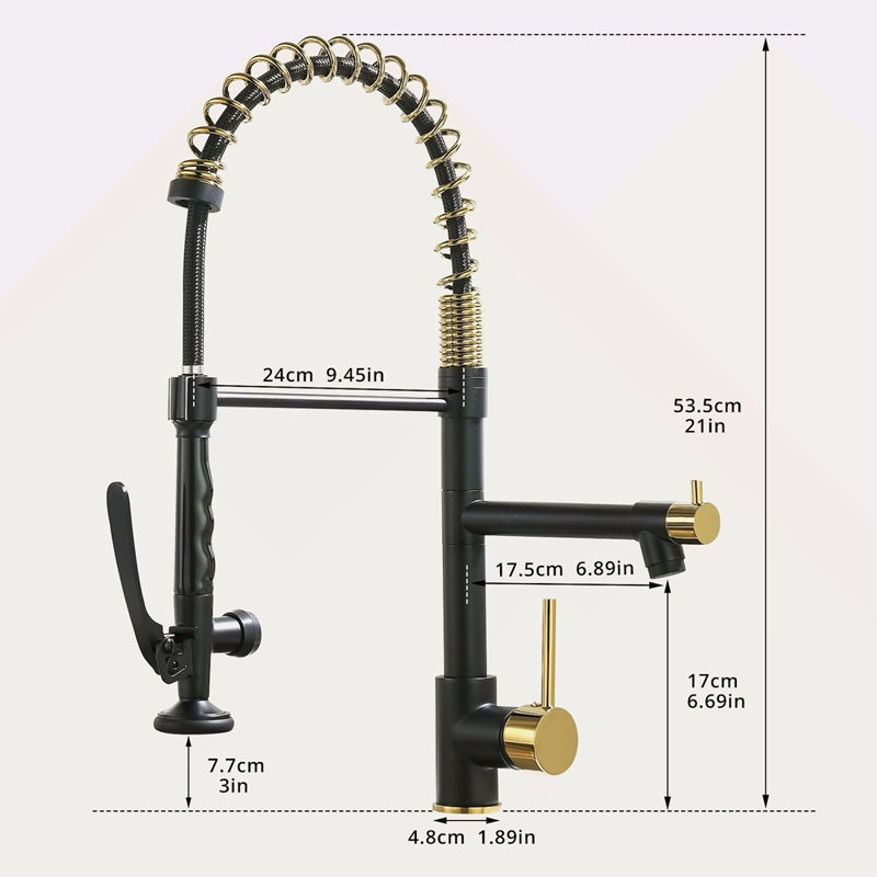 Commercial Kitchen Faucet With Pull Down Sprayer, Single Handle Single Lever Kitchen Sink Faucet, Black/Gold