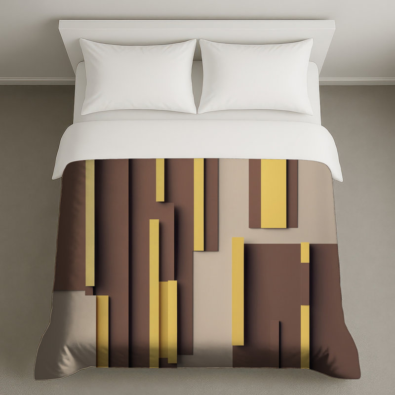 Housses de couette à blocs rectangulaires brun et jaune, Grand lit