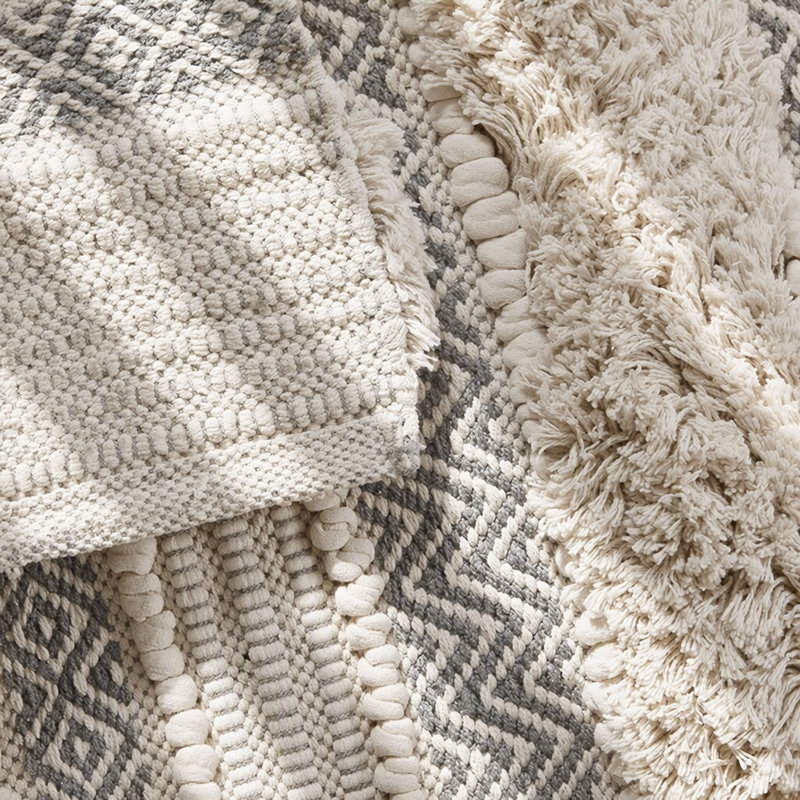 Woven Texture Stripe Bath Rug 22X58", Ivory