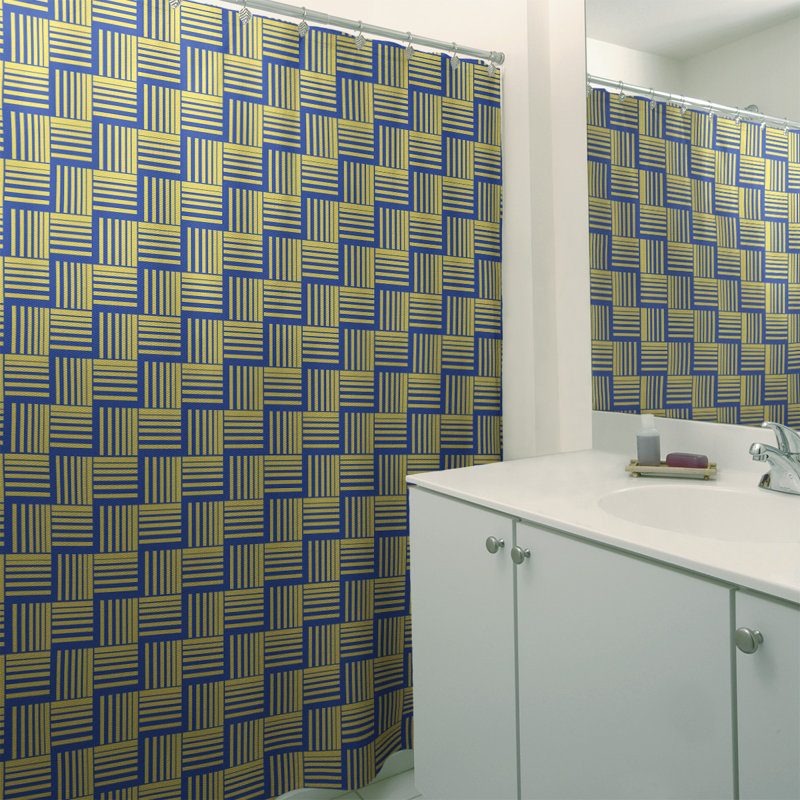 Rideau de douche simple basketweave rayures classic, Bleu / Jaune