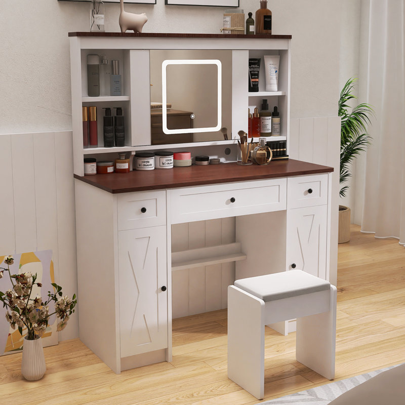Bureau de coiffeuse avec miroir coulissant Farmhouse