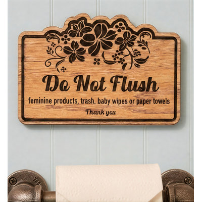 Do Not Flush Bathroom Sign - Self Adhesive Wooden Laser Engraved Do Not Flush Anything Except Toilet Paper Signs for Septic System
