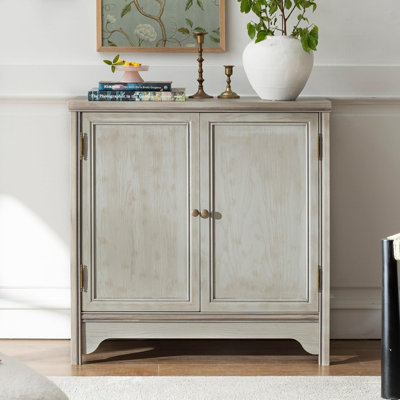 Buffet rétro en bois d'ingénierie, armoire à 2 portes avec tablette amovible et finition peinte pour la chambre à coucher, la salle à manger et le vestibule. (Gris)
