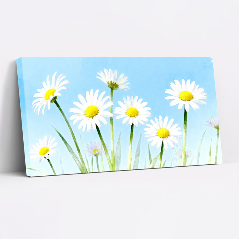 Fleurs de marguerite aquarelle sur toile tendue, reproduction d'art sur toile, ensemble de 1, H 12 po x l 36 po