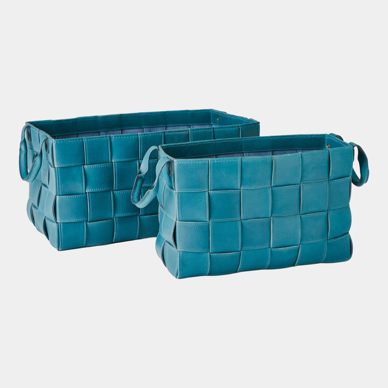 Soft Woven Leather Basket-Orange-Lg, Blue, 12" H x 12" W x 24" D
