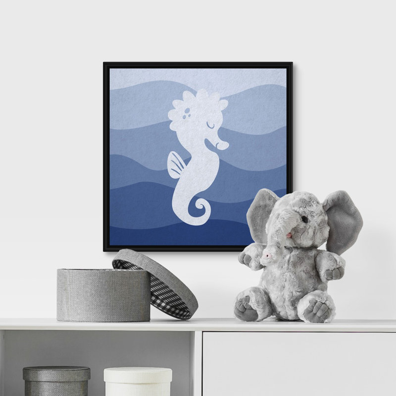 « hippocampe subaquatique de la chambre d’enfant », impression, H 16 po x l 16 po x P 1,75 po, Cadre pour toile flottant noir
