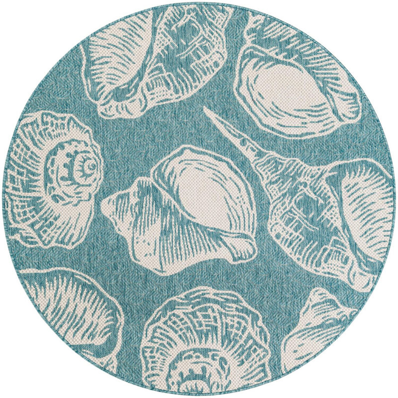 Contemporary Aviesel Area Rug Aqua Color, Round 5'3"