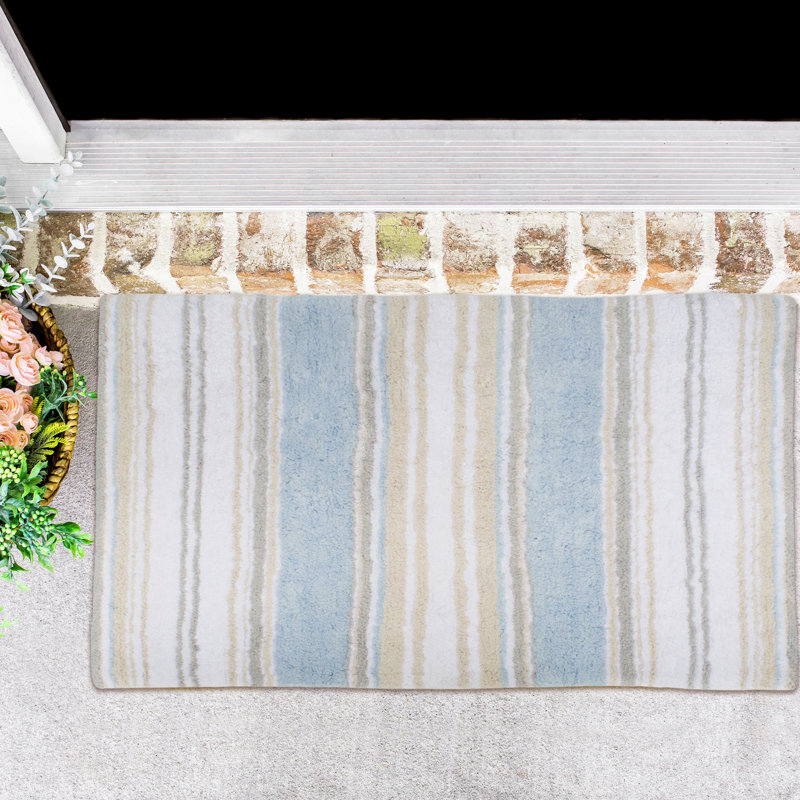 Lermitage Bath Rug, 21"W x 34"L, Blue/Beige/White