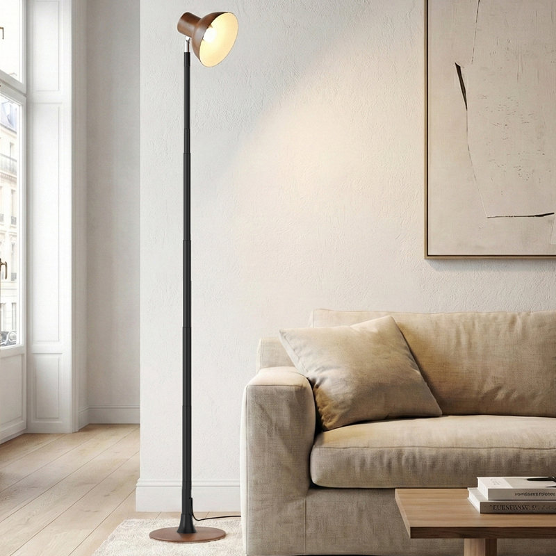57 In. Dimmable LED Floor Lamp, Adjustable Height Reading Floor Lamp, Walnut