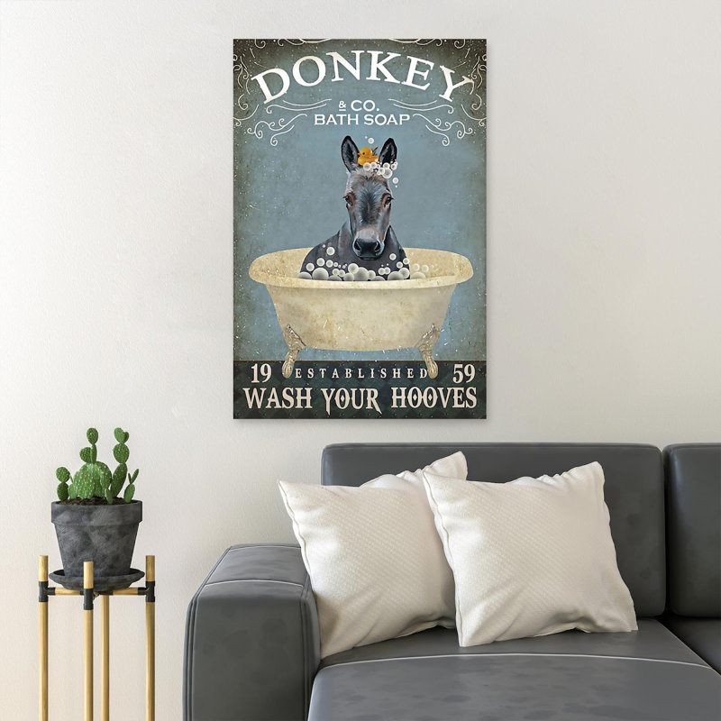 Âne prenant un bain - Wash Your Hooves - 1 pièce, reproduction d'art graphique sur toile tendue, H 36 po x l 24 po x P 2 po