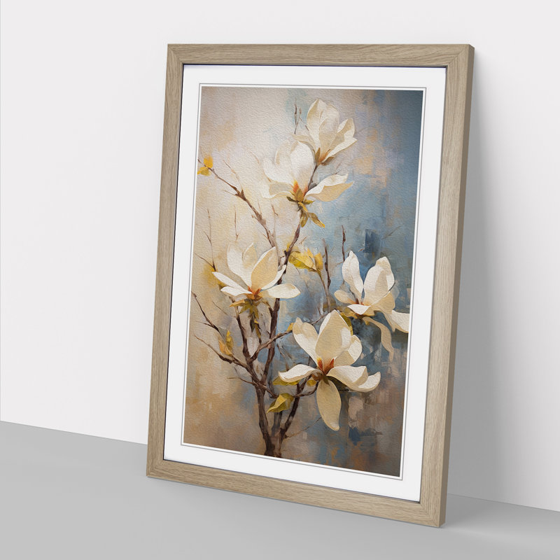 Magnolia Flower Impressionism - Framed Print, 46cm H x 34cm W x 2cm D, Oak Framed