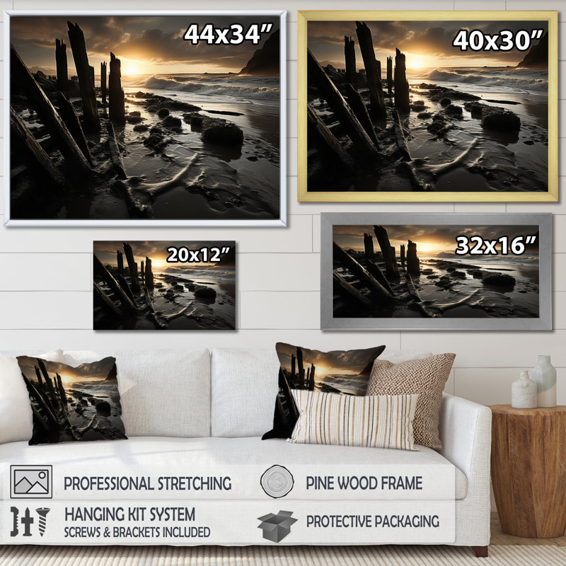 " Beach Photo Oceanic Rhythms I ", Black Floater Framed, 12" H x 20" W x 1" D