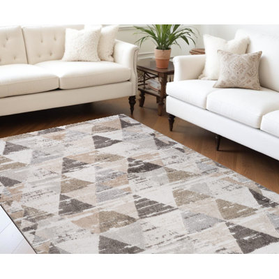 Tapis abstrait beige et brun 7 pi x 10 pi