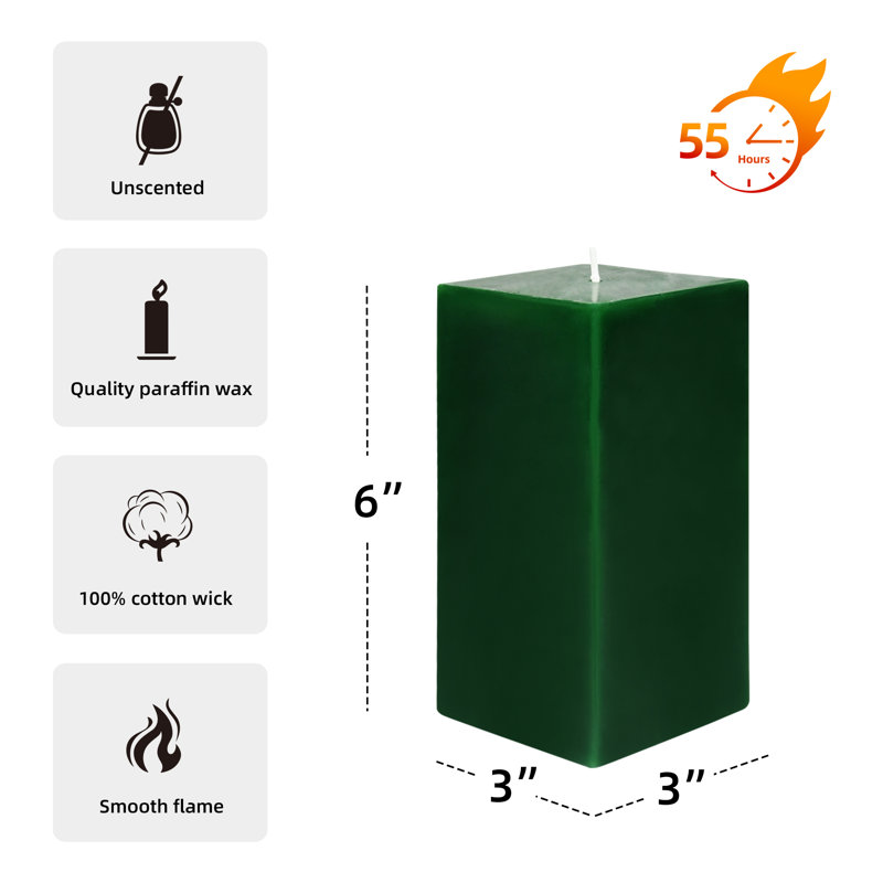Bougie colonne, Vert forêt, H 6 po x l 3 po x P 3 po, 1 bougie