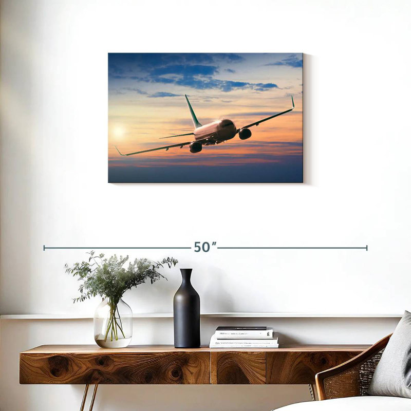 Avion volant Mehar au coucher du soleil, H 20 po x l 30 po