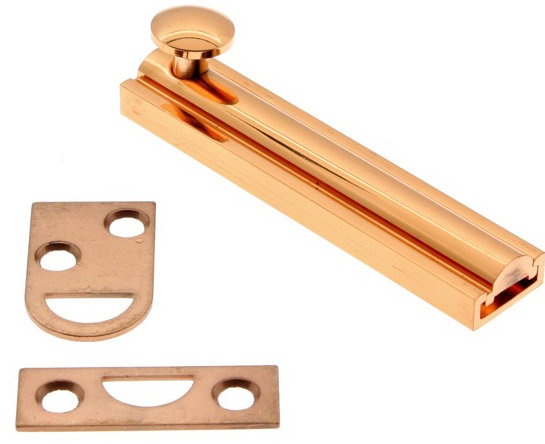 Solid Brass Surface Bolt, Bright Copper