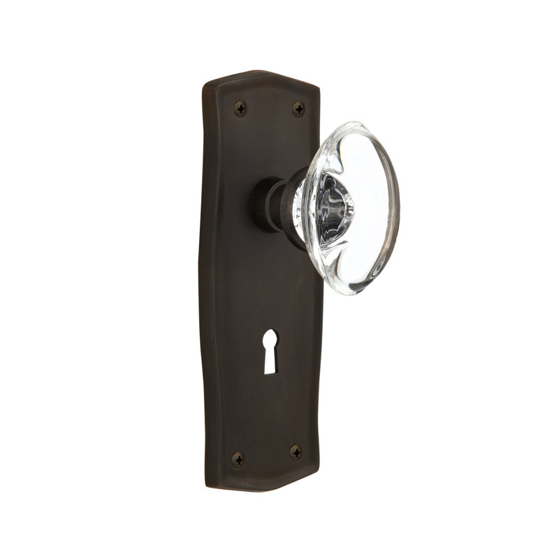 Bouton de porte de mortaise intérieure ovale en cristal avec plaque longue Prairie, Bronze frotté à l'huile