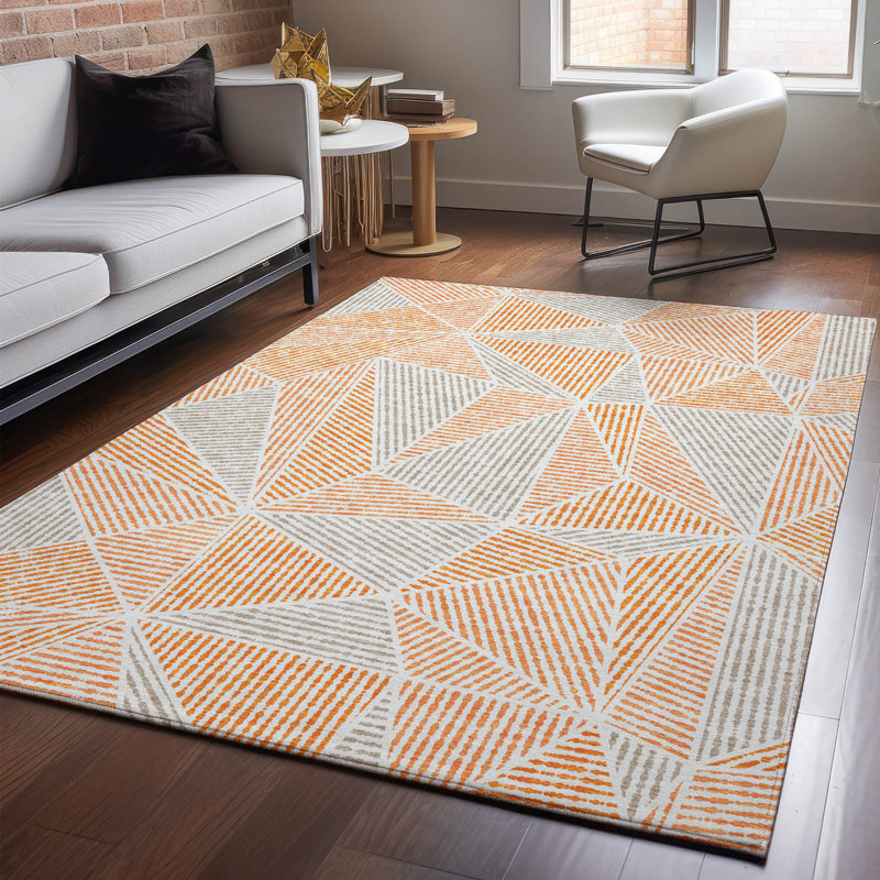 Tapis orange Cerrito lavable à la machine de qualité supérieure, Rectangle 9 pi x 12 pi