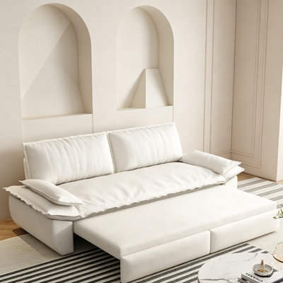 73.2"Queen Pull Out Sofa Bed,3-In-1 Convertible Sleeper Sofa,Multi-Functional Velvet Loveseat Bed,Beige