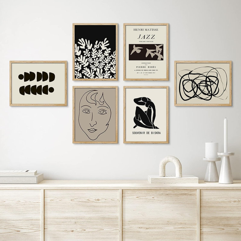 «Duotone Portrait Flower» 6 pièces par Henri Matisse, H 10 po x l 8 po x P 1 po, Natural Framed