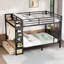 Grand lit superposé en métal pour les adolescents avec tablettes de rangement, tiroirs et panneau perforé, noir