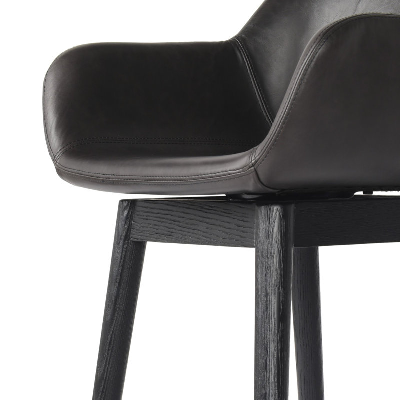 Hannah Swivel Stool, Bar Stool (30.5" Seat Height), Sonoma Black/Genuine Leather, Stained Black Ash