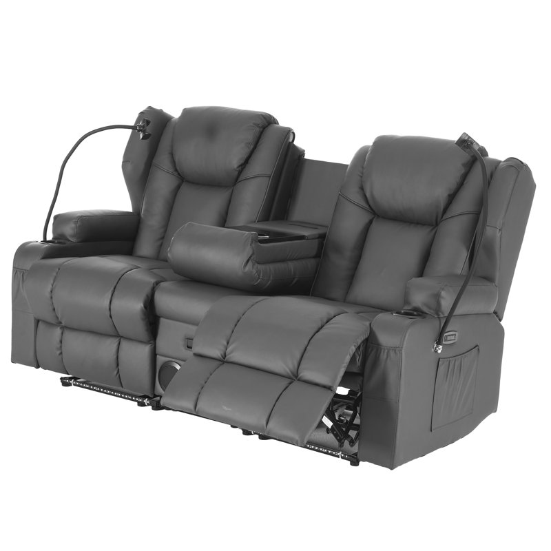 Reclining Loveseat, Leather Double Recliner Sofa With Side Pocket, zero clearance recliner  Loveseat Recliner For Living Room, RV, Home Theater