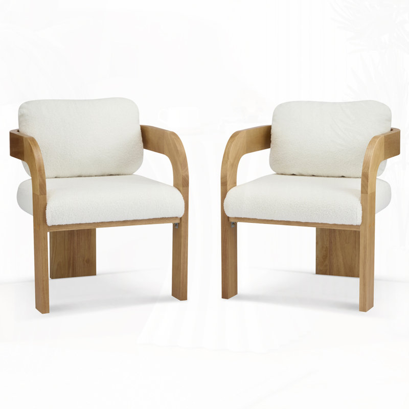 Wood Frame Dining Chair With Armrest, Beige, Natural
