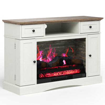 Fireplace TV Stand for TVs up to 55 Inches, Entertainment Center with 28" Electric Fireplace, Adjustable Shelves and Cable Management, White