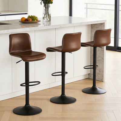 Lolar Swivel Bar Stools Set, Counter Height Bar Stools with Back, Adjustable Bar Stools 24" to 32", Faux Leather Bar Stools for Kitchen Island