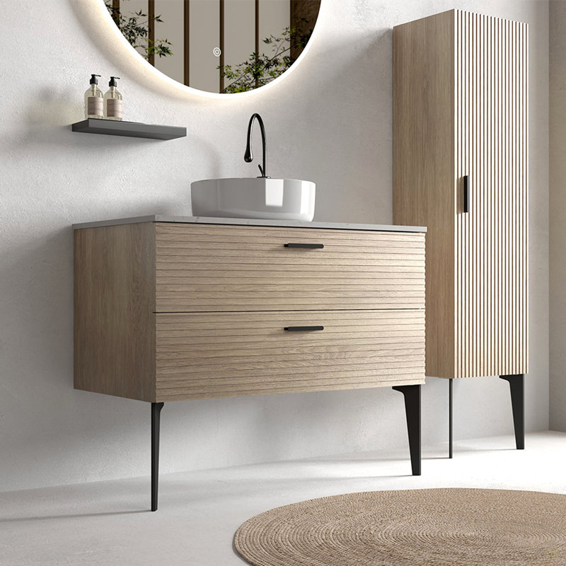 Meuble-lavabo rayé de 36 po avec lavabo en céramique, meuble-lavabo autoportant pour salle de bain moderne