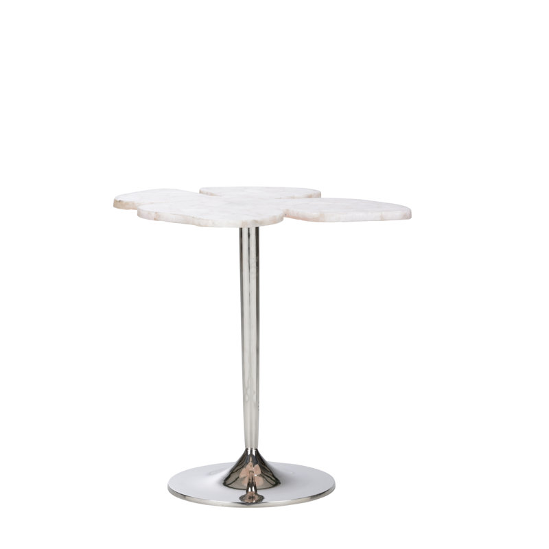 Petal Stone End Table, Petrified Wood, Silver