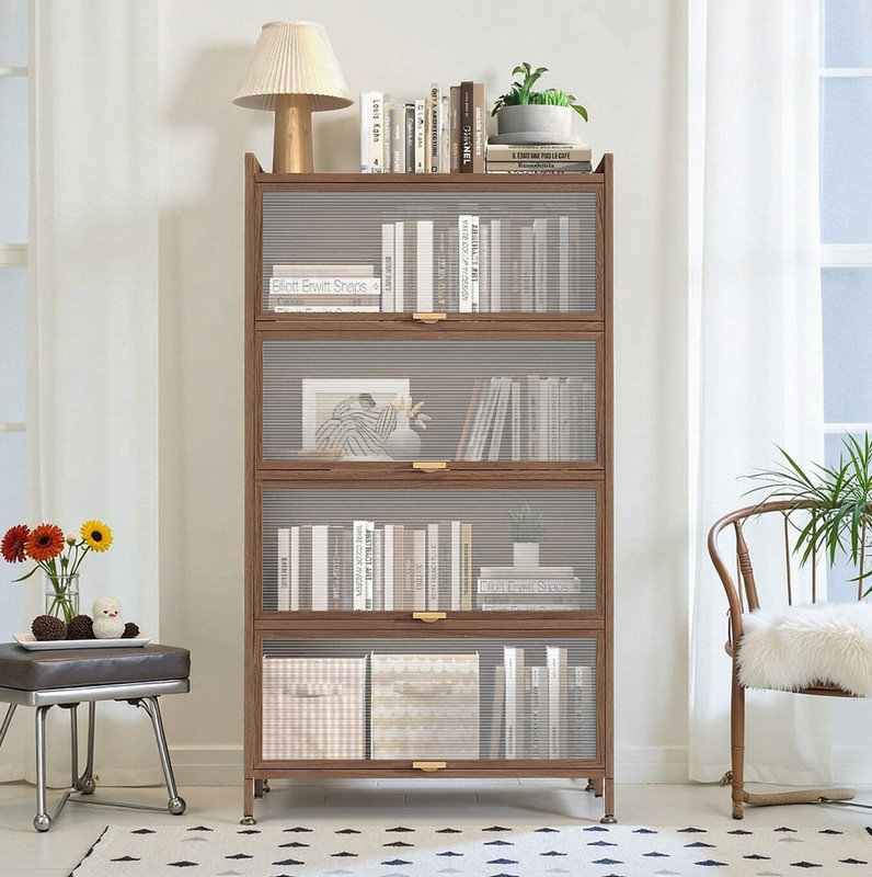 Armoire 57 po en métal à 4 portes basculantes de 57 po, avec amplement d'espace de rangement pour la chambre à coucher, le bureau, le salon, le couloir et le vestibule (noyer)