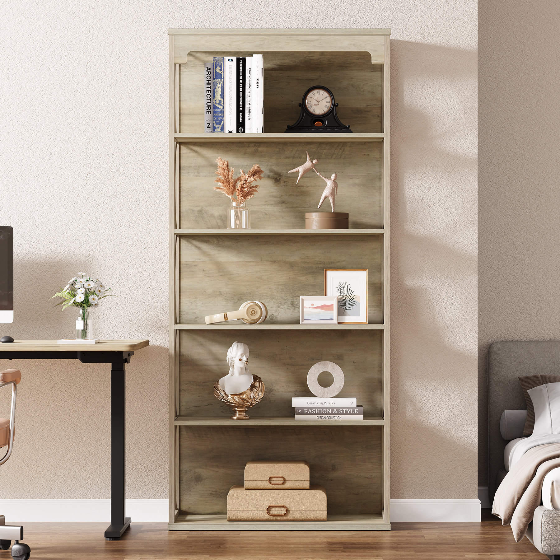 Winston Porter Tanah 70.87-inch Tall Bookcase with 5-Tier Storage ...