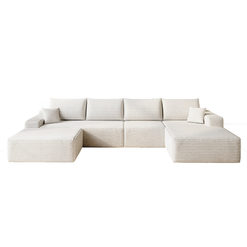 Canapé modulaire 135 po avec 1 repose-pieds Cloud, fauteuils rembourrés minimalistes modernes, canapé en U confortable pour le salon, canapé d'angle à siège profond, aucun assemblage requis (tissu en velours côtelé moelleux)