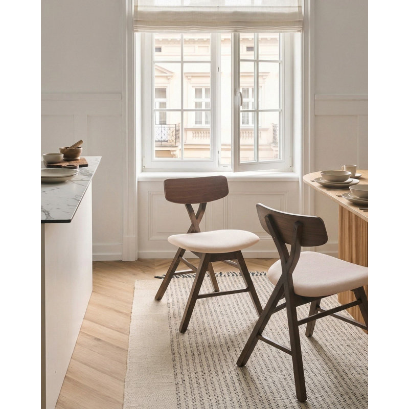 Upholstered Dining Chair, Brown, White, Brown, White