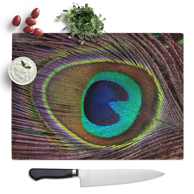Peacock Feather  Glass Chopping Board