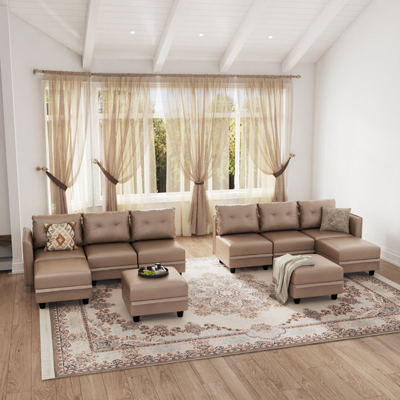 Ensemble de salon modulaire à 3 bras courbés avec rangement Zendajas, Mélange de polyester brun
