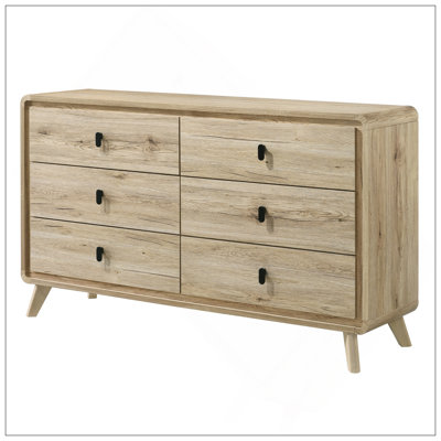 1 pièce Mid-Century Textures naturelles chaleureuse, finition bois inspirée de l'espace de tiroir spacieux Six tiroirs de rangement de meubles en bois de couleur beige