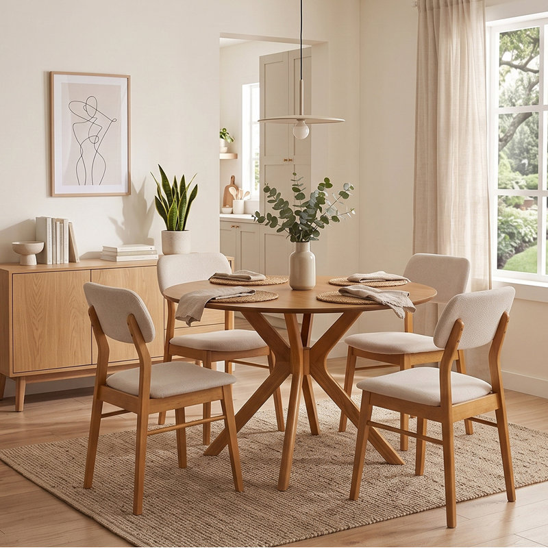 Solid Wood Dining Set, 5 Pieces: Table, 4 Chairs