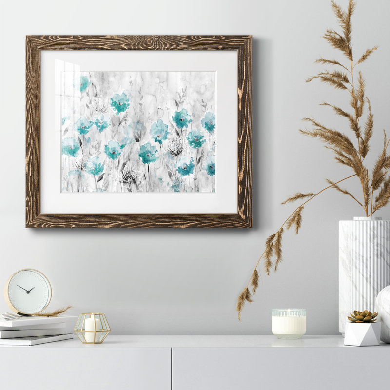 «Poppy Garden» - peinture encadrée, Encadré de bois de noyer, H 20 po x l 17 po x P 1,5 po