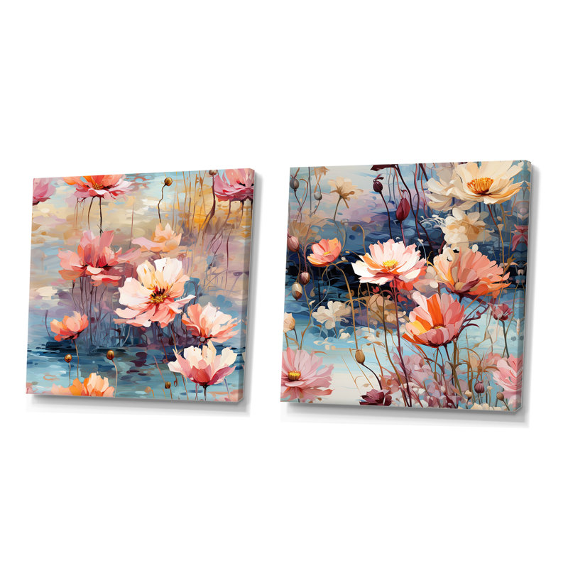 Bordeaux - ensemble de 2 reproductions d'art sur toile florales, Toile tendue, H 36 po x l 73 po x P 1,5 po
