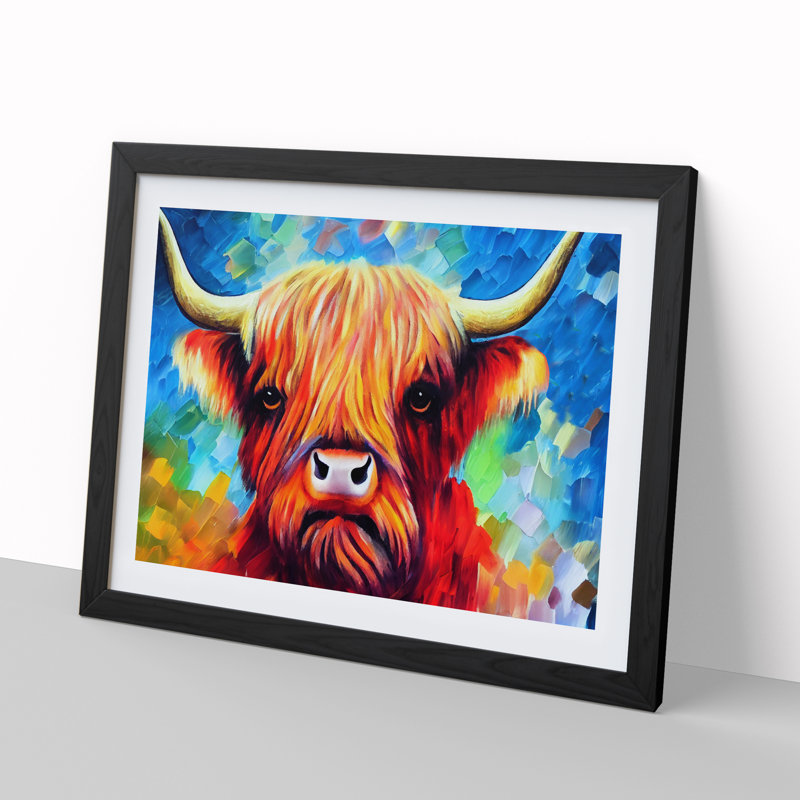 Highland Cow Vol.3 Abstract - Single Picture Frame Painting, Black, 46cm H x 64cm W x 2cm D