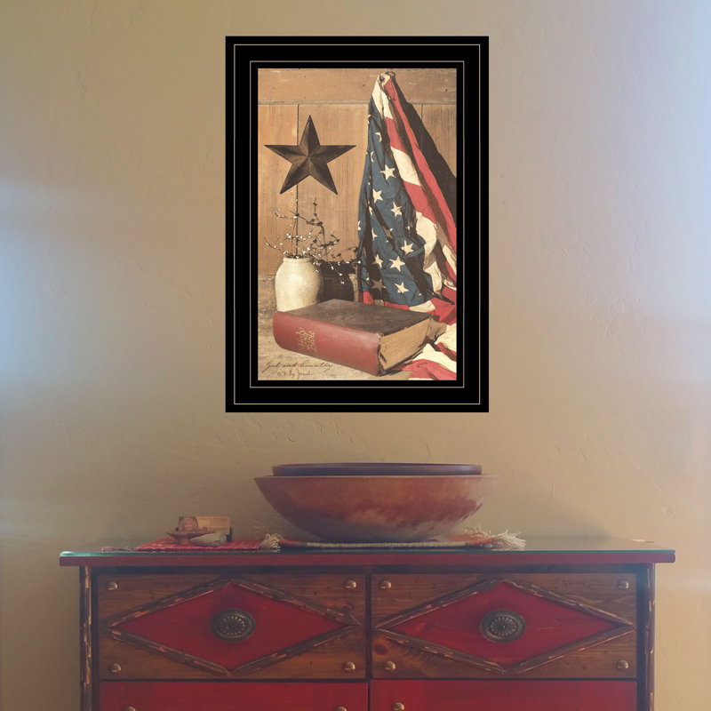 «God and Country», art mural encadré pour le salon, décoration murale par Billy Jacobs, Encadré noir / blanc